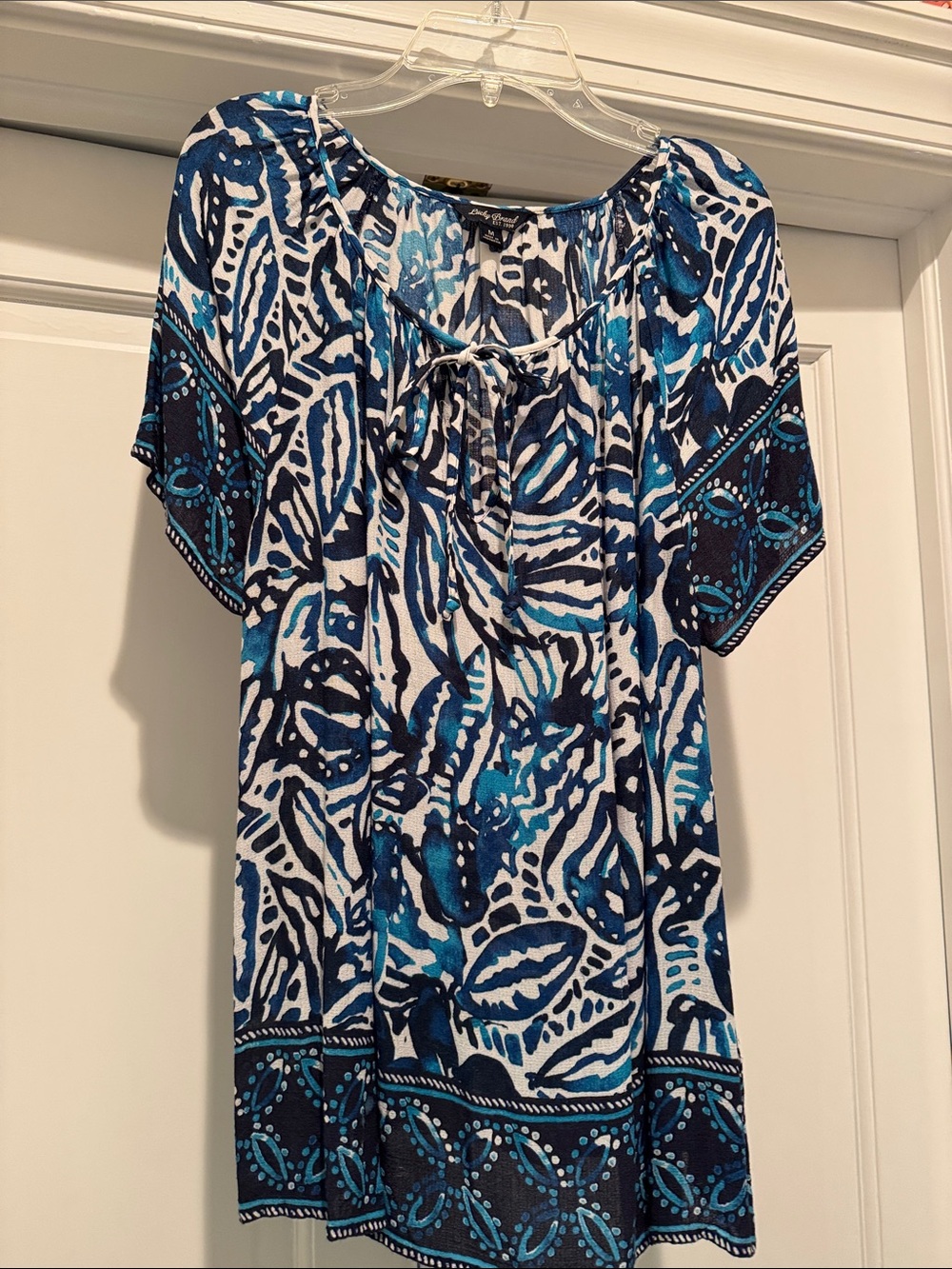 Lucky Brand Blue & White Abstract Floral Peasant Top